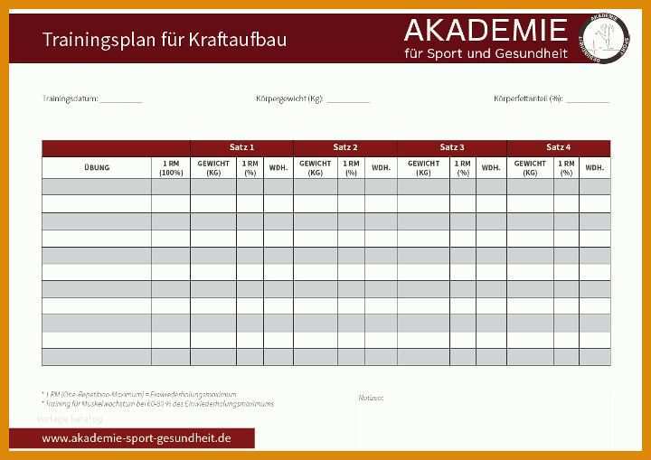 Ausnahmsweise Trainingsplan Leere Vorlage 720x509