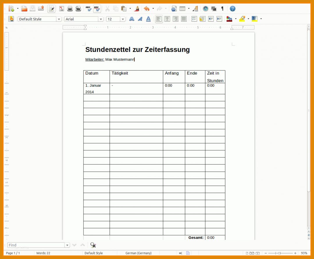 Atemberaubend Vorlage Stundenzettel Minijob 1243x1028