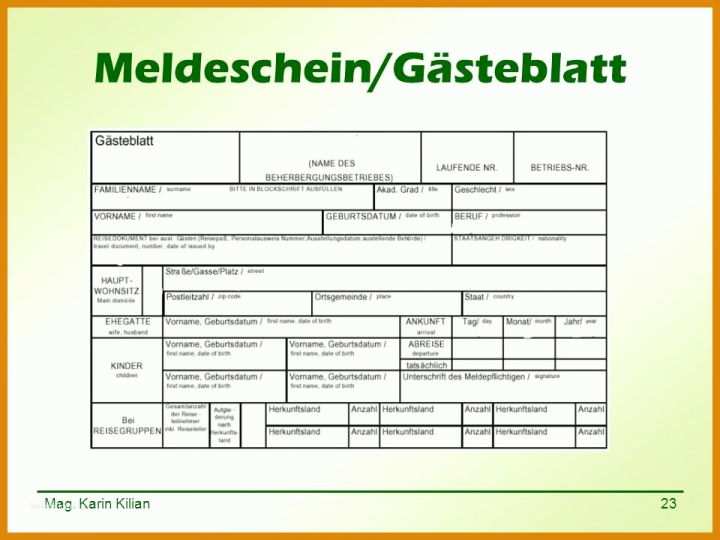 Vorlage Meldeschein Für Beherbergungsstätten 