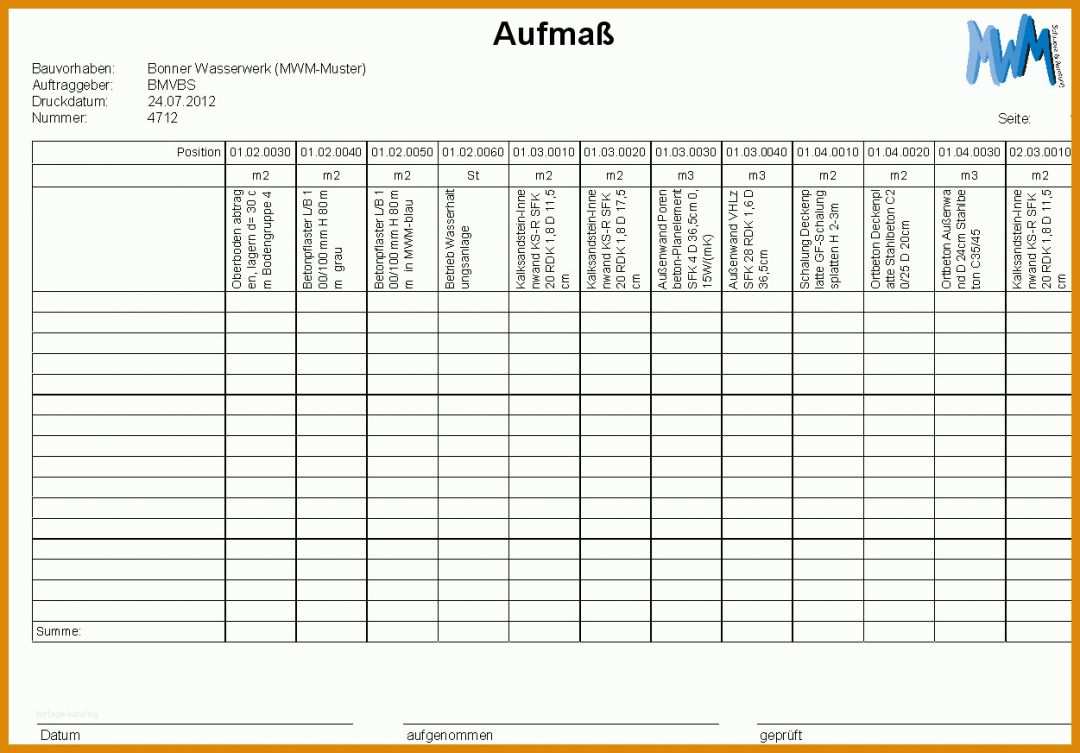 Unglaublich Aufmass Vorlagen Zum Ausdrucken 1251x872