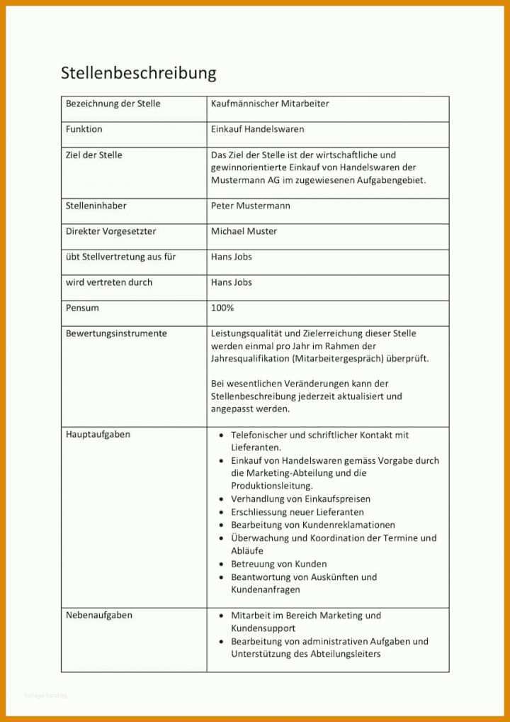 Erstaunlich Stellenbeschreibung Vorlage 868x1227