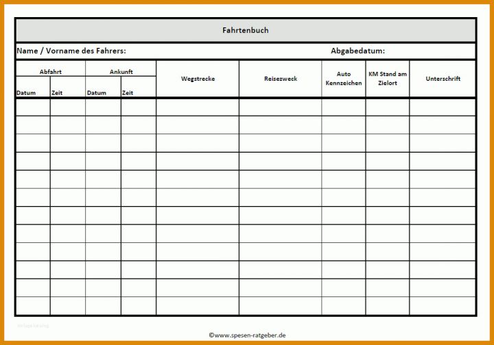 Selten Vereinfachtes Fahrtenbuch Vorlage 1152x807