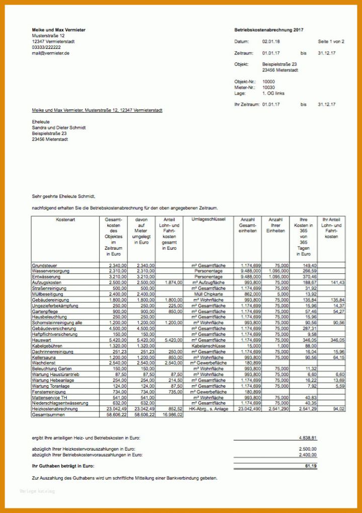 Ausnahmsweise Vorlage Für Nebenkostenabrechnung 749x1060