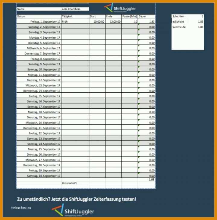 Limitierte Auflage Vorlage Zur Dokumentation Der Täglichen Arbeitszeit 2019 800x810