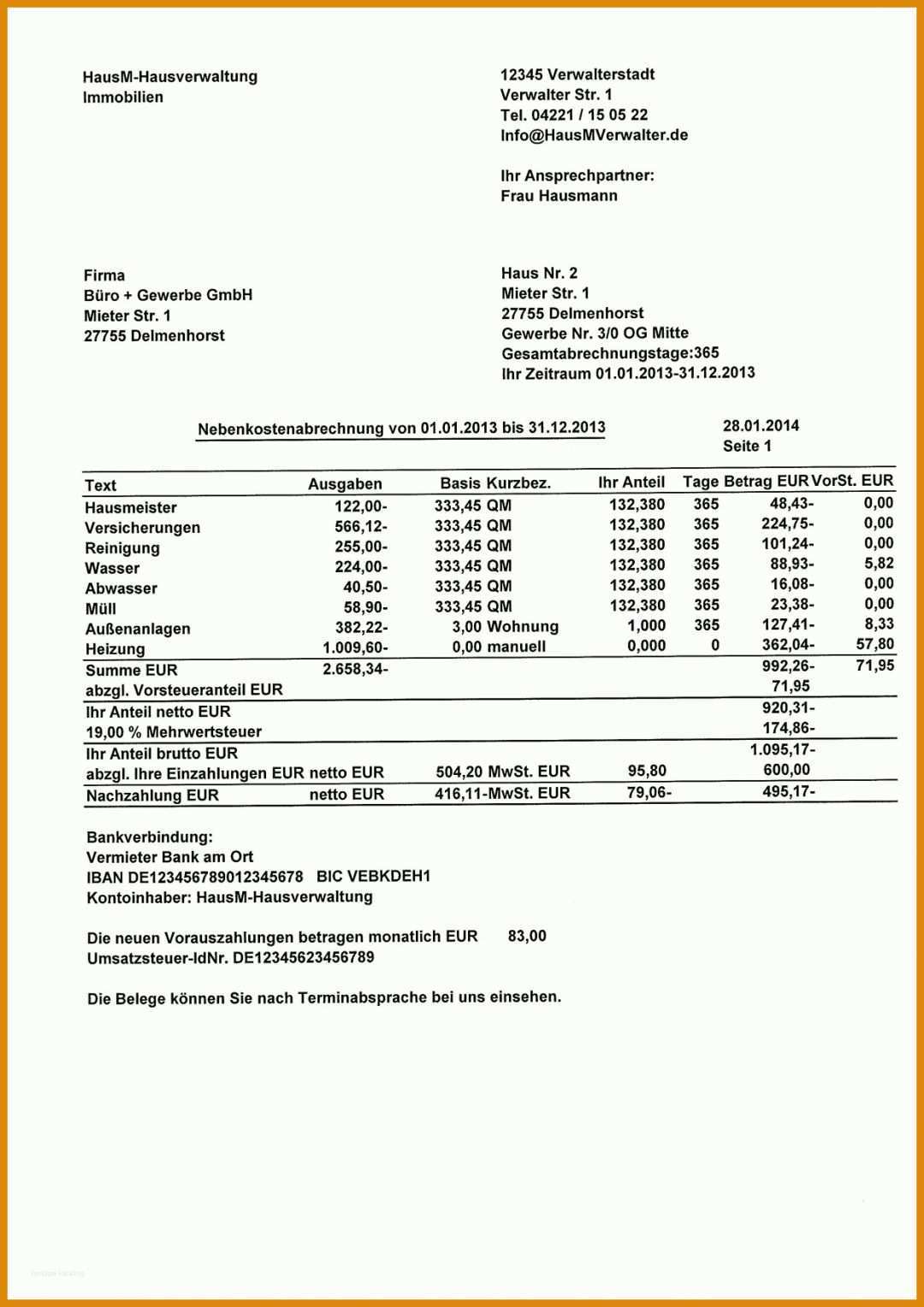 Moderne Betriebskostenabrechnung Vorlage Pdf 1240x1754