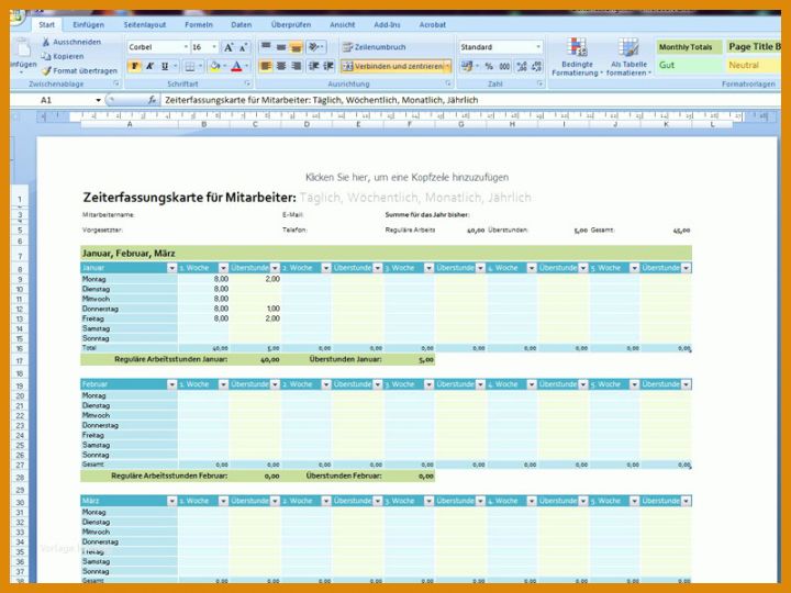 Am Beliebtesten Excel Vorlage Zeiterfassung Mitarbeiter 800x600