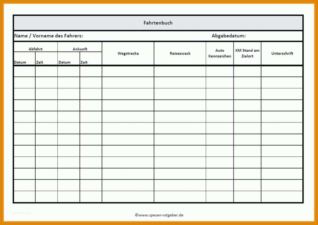 Tolle Vereinfachtes Fahrtenbuch Vorlage 1180x835