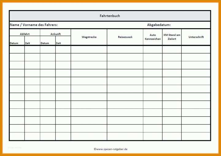 Wunderschönen Vereinfachtes Fahrtenbuch Vorlage 1180x835