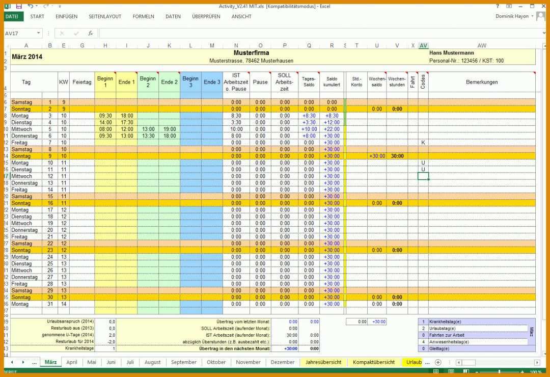 Wunderschönen Vorlage Stundennachweis Excel 1391x953