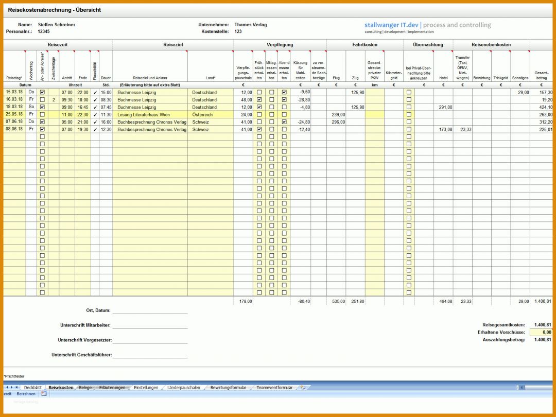 Unglaublich Excel Vorlage Reisekosten 1650x1238