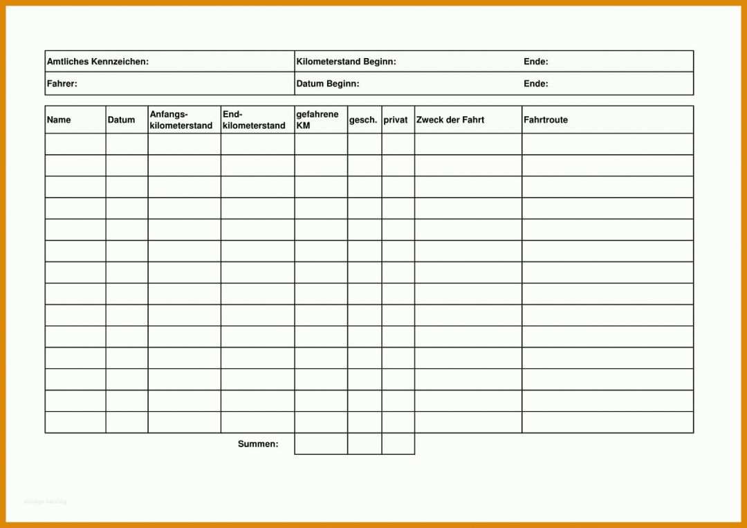 Einzahl Vereinfachtes Fahrtenbuch Vorlage 1272x900