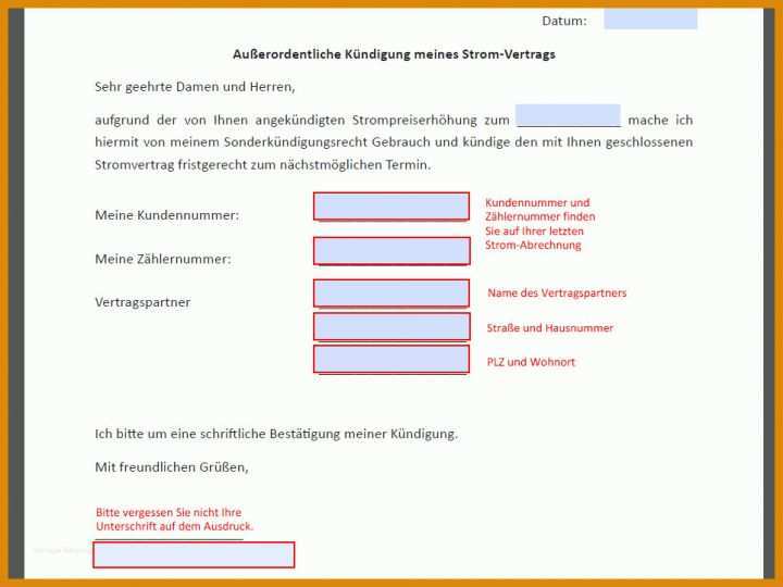 Unvergesslich Sonderkündigungsrecht Strom Vorlage 963x722