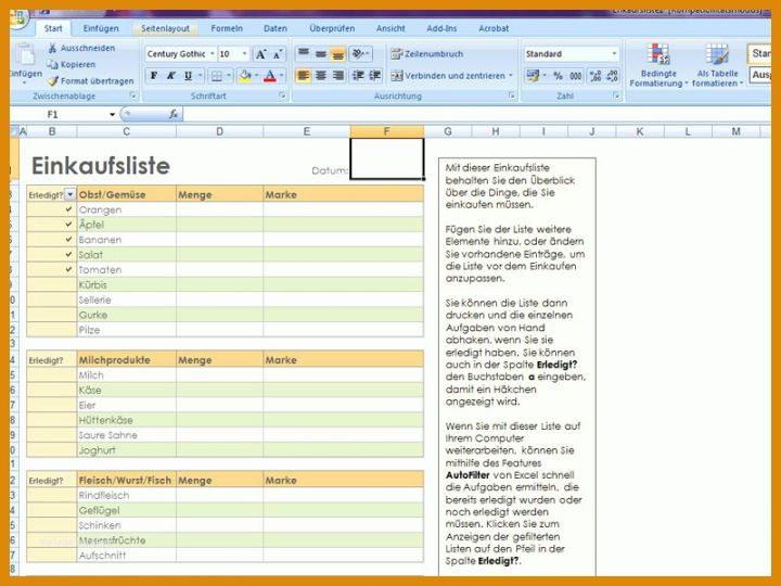 Ausnahmsweise Einkaufsliste Excel Vorlage 800x600