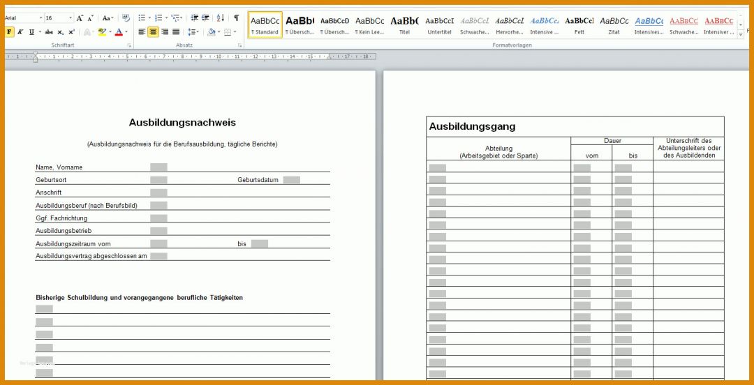 Beste Ausbildungsnachweis Vorlage Word 1555x795