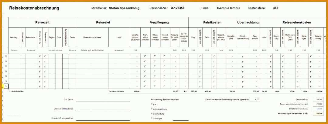 Toll Excel Vorlage Reisekosten 1799x682