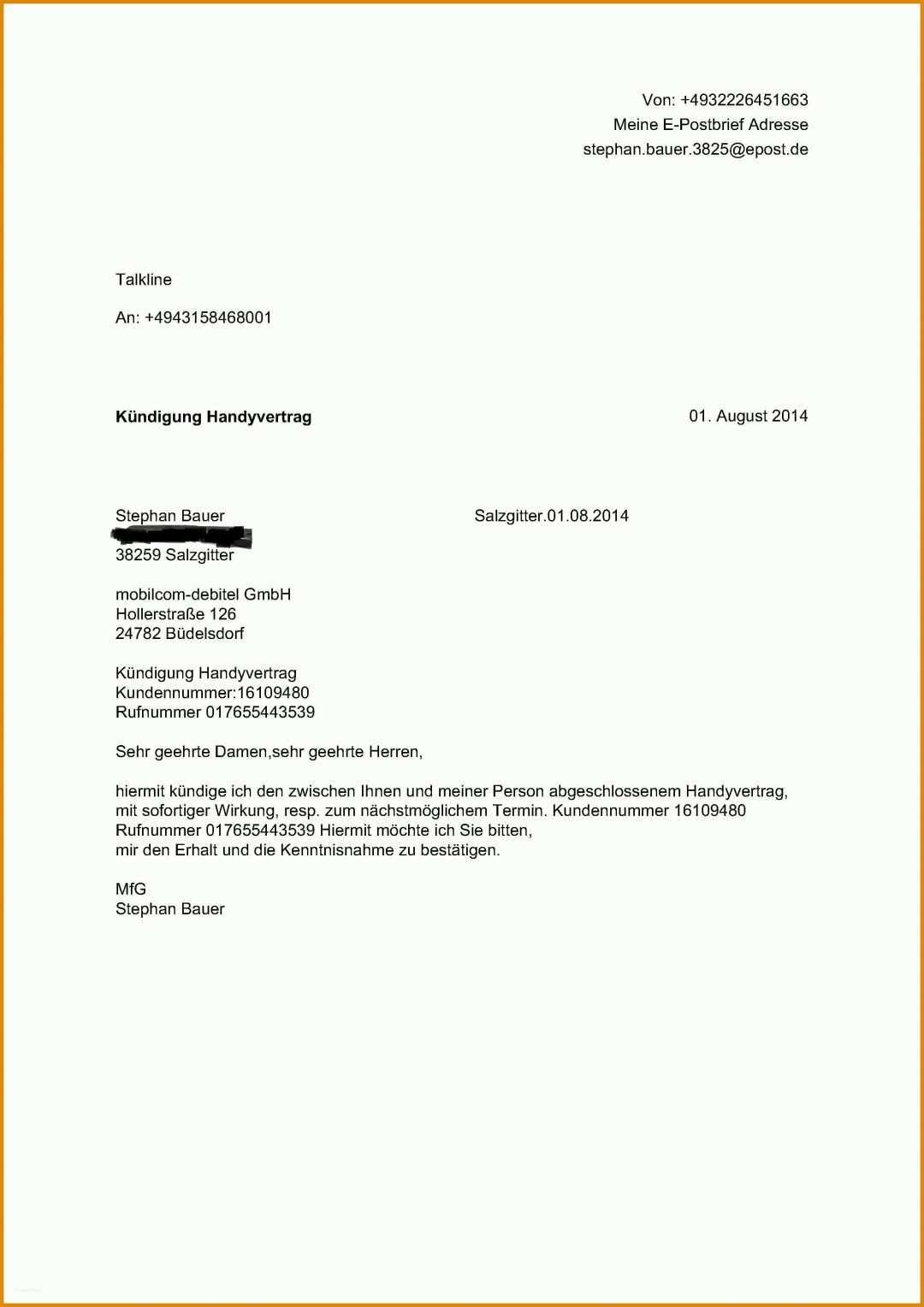 Großartig Handyvertrag Mobilcom Debitel Kündigen Vorlage 2479x3508