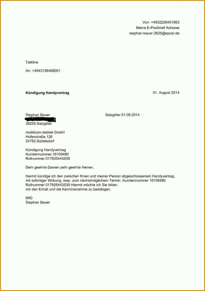 Erschwinglich Handyvertrag Mobilcom Debitel Kündigen Vorlage 2479x3508