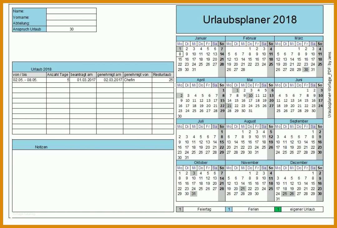 Selten Urlaubsplan Excel Vorlage 1085x733