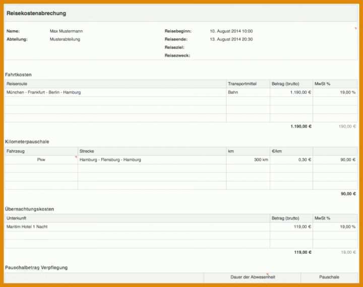 Unvergesslich Vorlage Reisekostenabrechnung 960x758