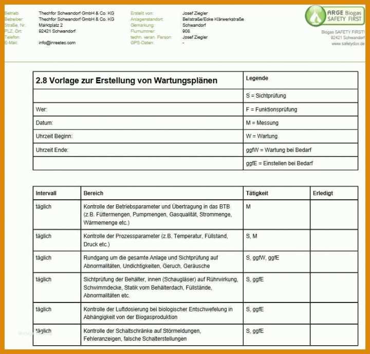 Schockieren Wartungsplan Vorlage 805x769