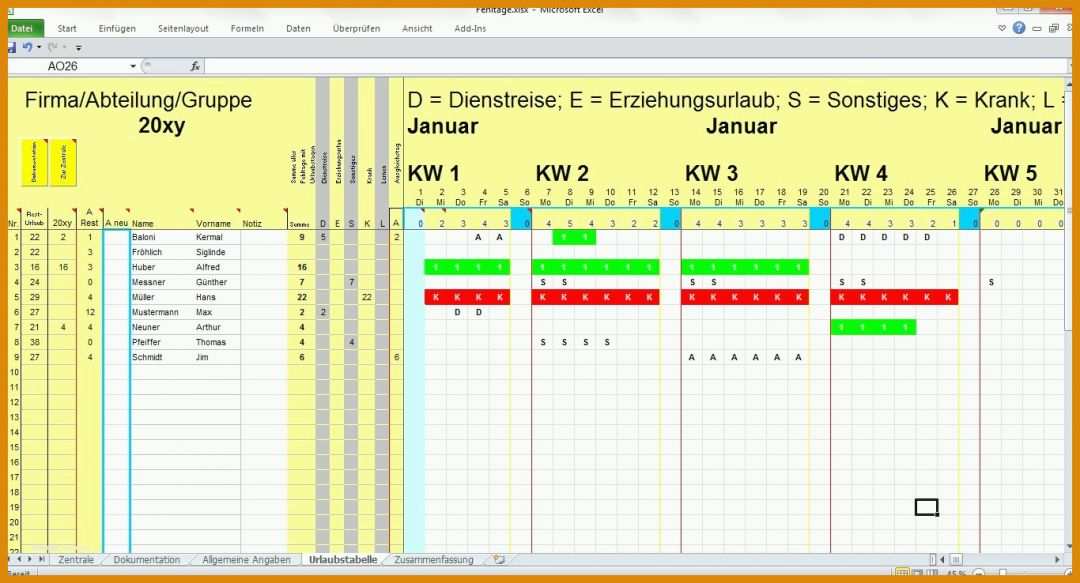 Toll Urlaubsplan Excel Vorlage 1366x738