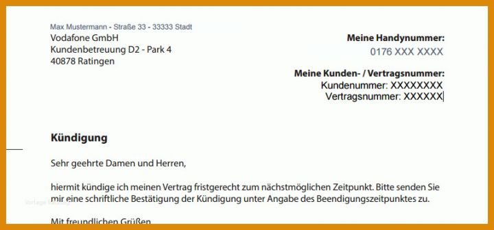 Beeindruckend Vertrag Kündigen Vorlage Vodafone 805x376