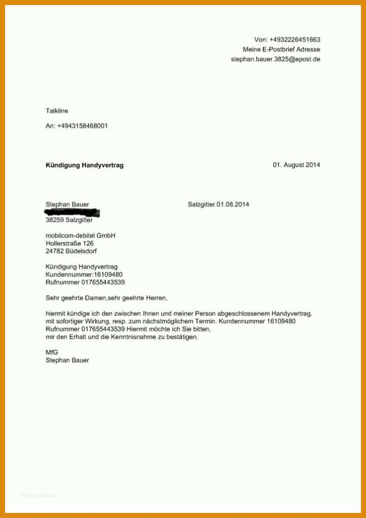 Empfohlen Handyvertrag Kündigen Email Vorlage 724x1024