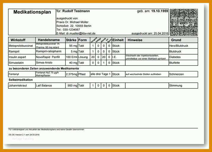 Hervorragen Medikamentenplan Vorlage 716x515