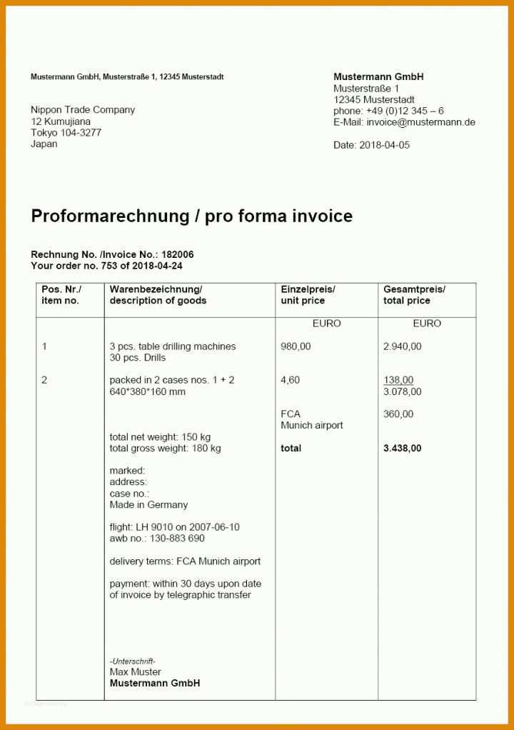 11 Wunderbar Proforma Rechnung Vorlage Nur Für Sie Muster And Vorlagen Kostenlos Herunterladen 