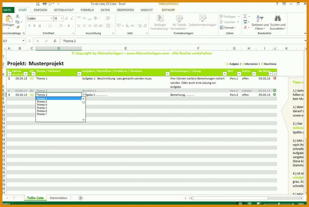 Staffelung to Do Liste Excel Vorlage 1286x860