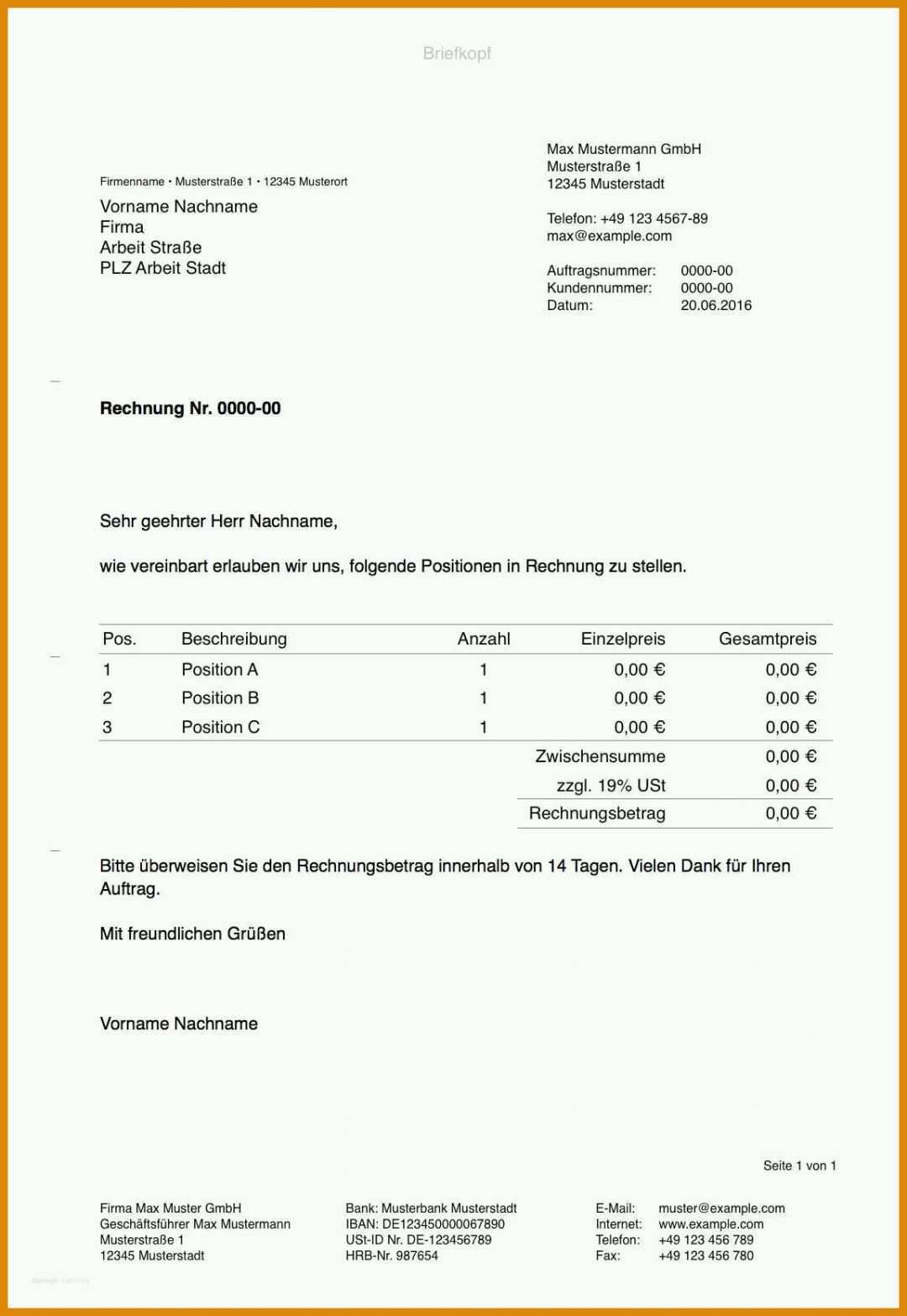 Faszinieren Vorlage Rechnung Privat 1150x1668