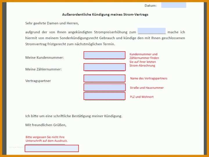 Unglaublich Vorlage Sonderkündigung Strom 963x722