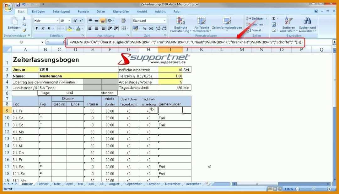 Sensationell Zeiterfassung Vorlage Excel Kostenlos 1260x725