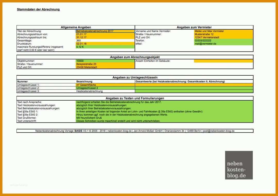 Überraschend Nebenkostenabrechnung Für Vermieter Vorlage 1146x809