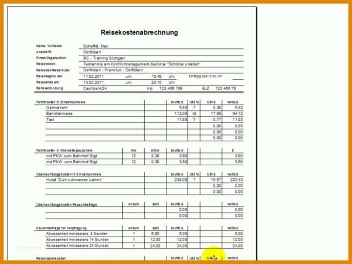 Neue Version Reisekostenabrechnung Vorlage 960x720