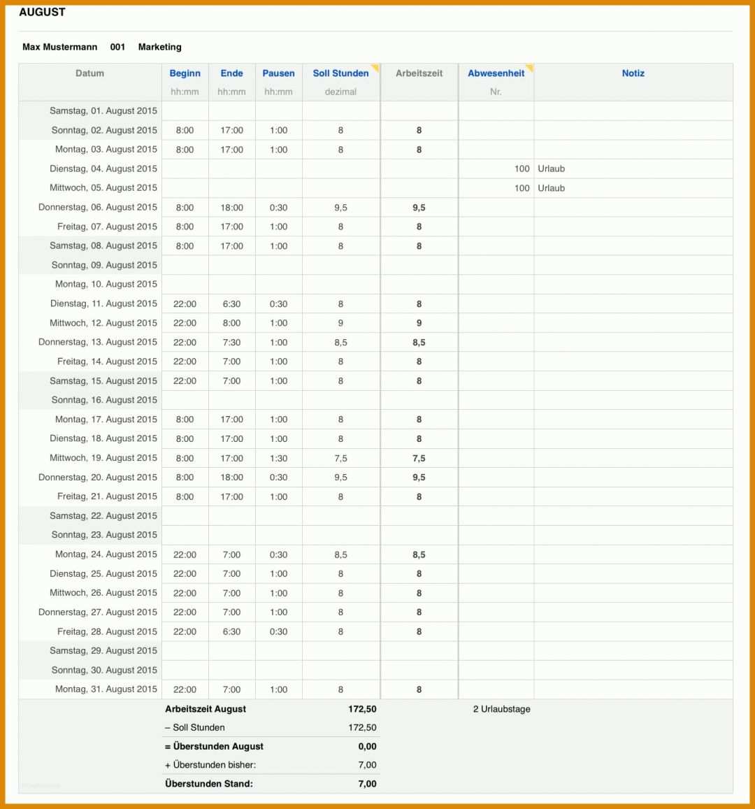 Auffällig Excel Vorlage Zeiterfassung Mitarbeiter 1434x1536