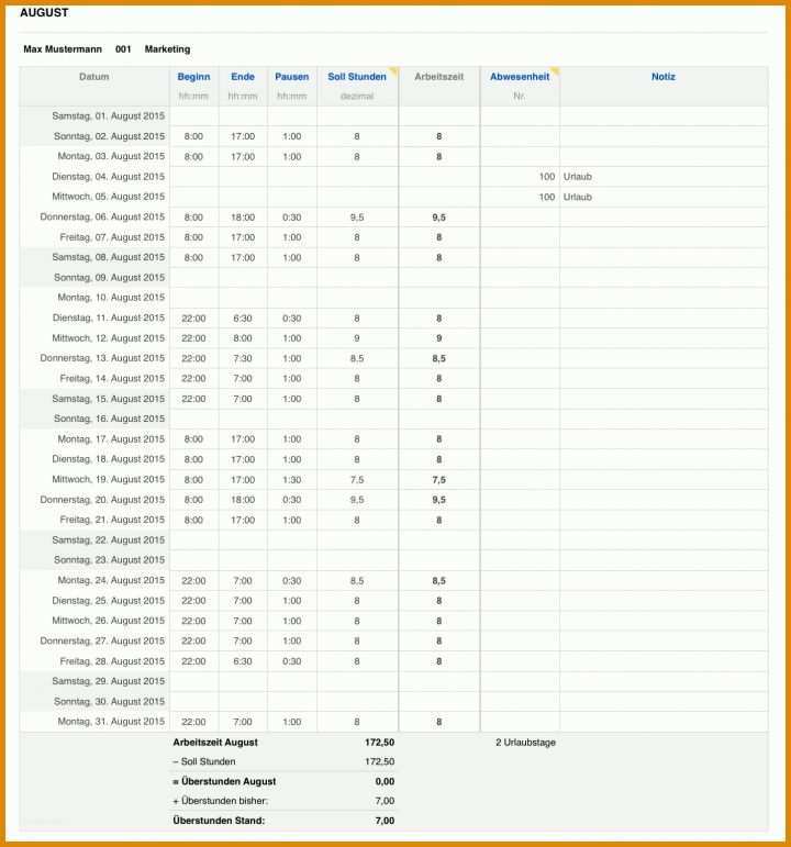 Phänomenal Excel Vorlage Zeiterfassung Mitarbeiter 1434x1536