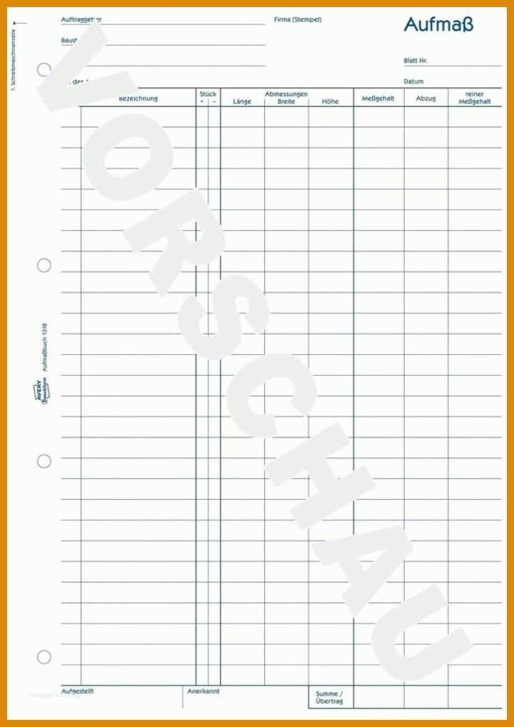 Aufmass Vorlagen Zum Ausdrucken Aufmas Vorlage