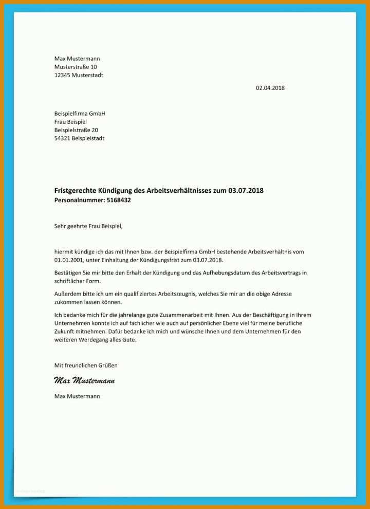 Ordentliche Kündigung Vorlage Kuendigung Arbeitsvertrag