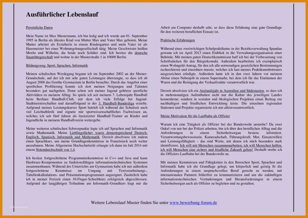 Neue Version Lebenslauf Textform Vorlage 1280x905