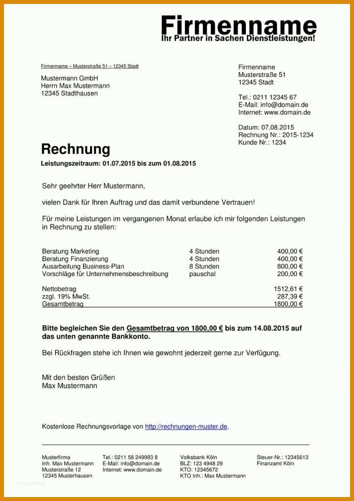 Kreativ Rechnung Selber Schreiben Vorlage 900x1272