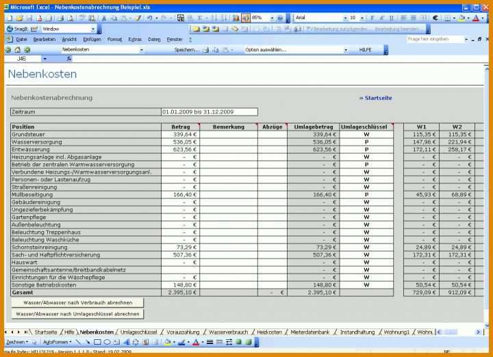 Nebenkostenabrechnung Erstellen Excel Vorlage Nebenkostenabrechnung Excel