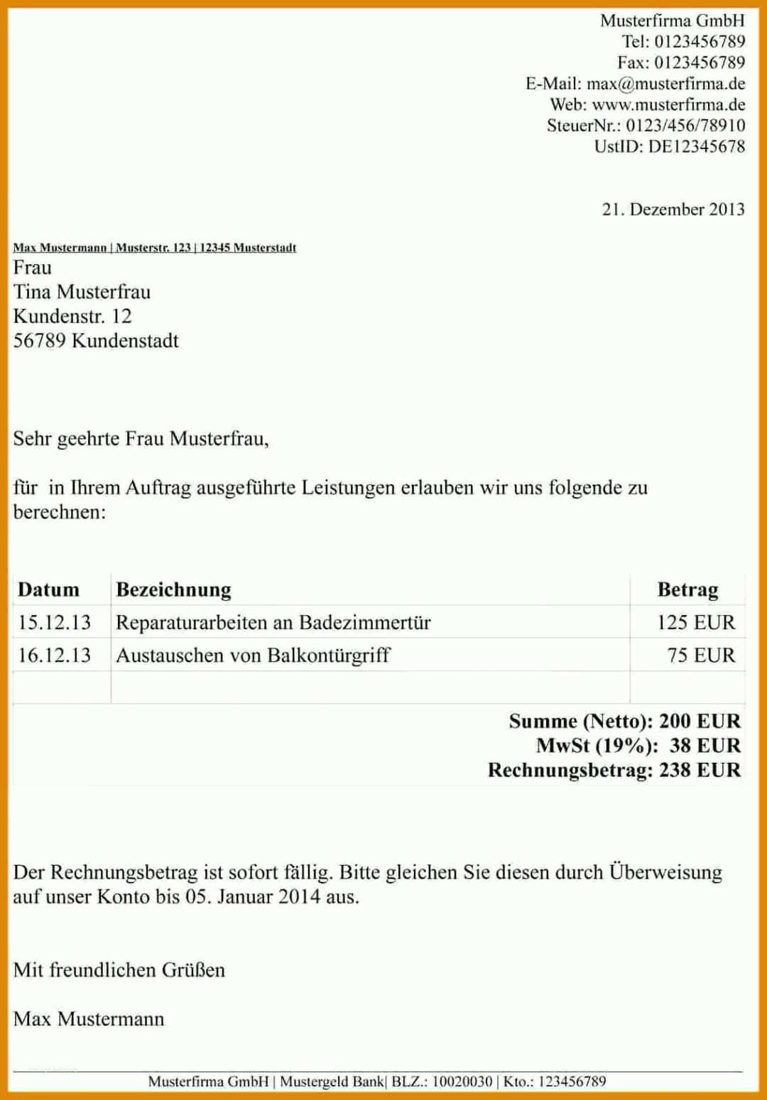 Überraschen Vorlage Rechnung Aufwandsentschädigung 1132x1624