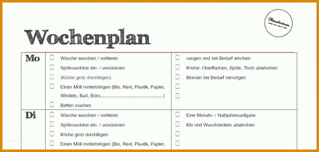 Ausnahmsweise Wochenplan Haushalt Vorlage 1284x613