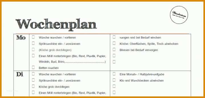 Selten Wochenplan Haushalt Vorlage 1284x613