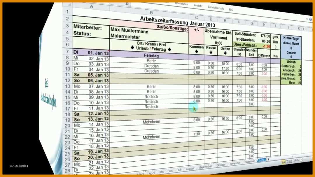 Überraschend Excel Vorlage Zeiterfassung Mitarbeiter 1280x720