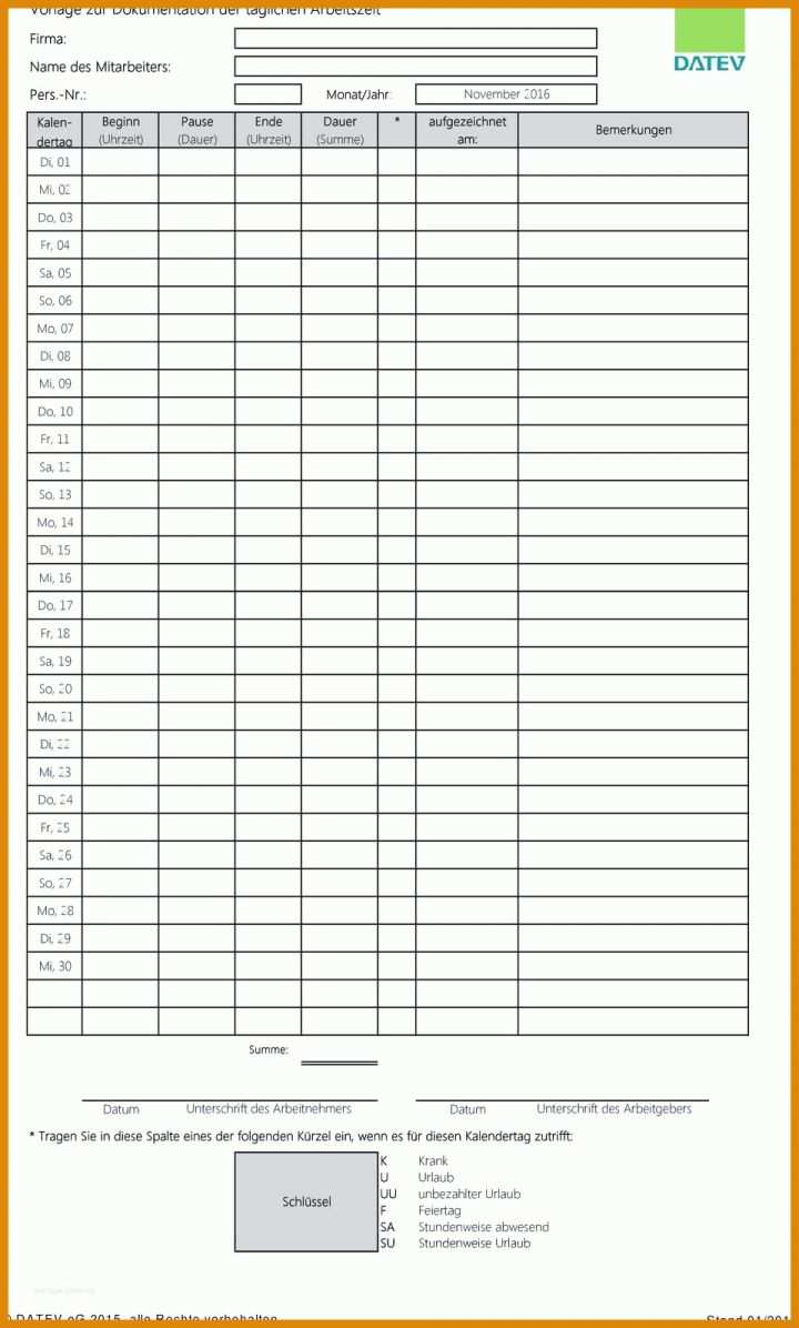 Auffällig Datev Vorlage Zur Dokumentation Der Täglichen Arbeitszeit 2018 960x1595