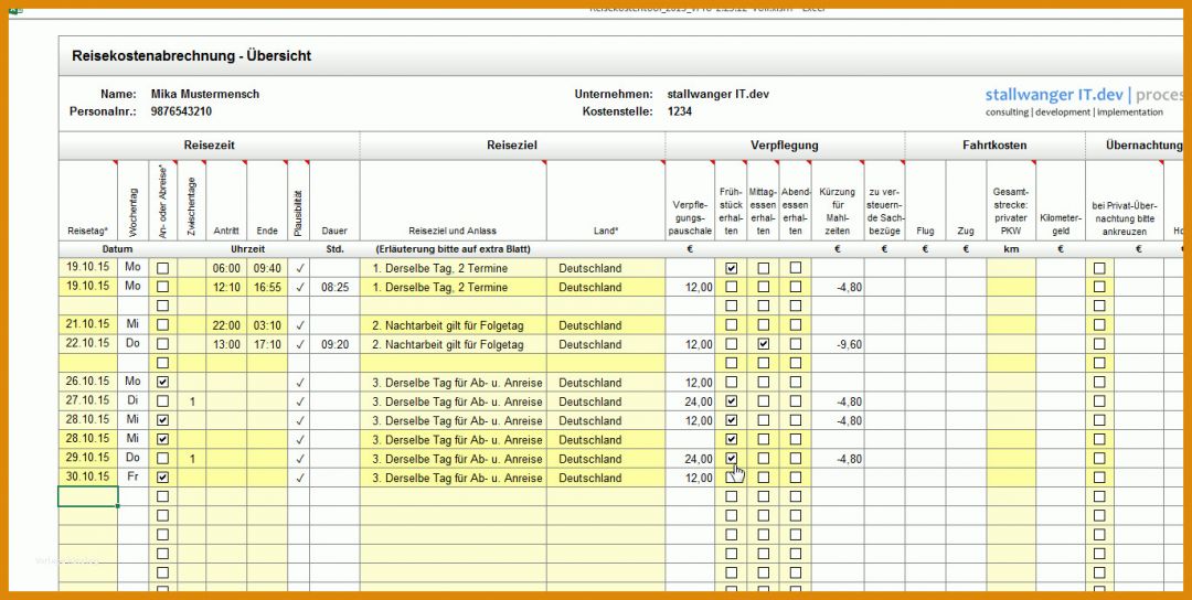 Moderne Excel Vorlage Reisekosten 1373x692