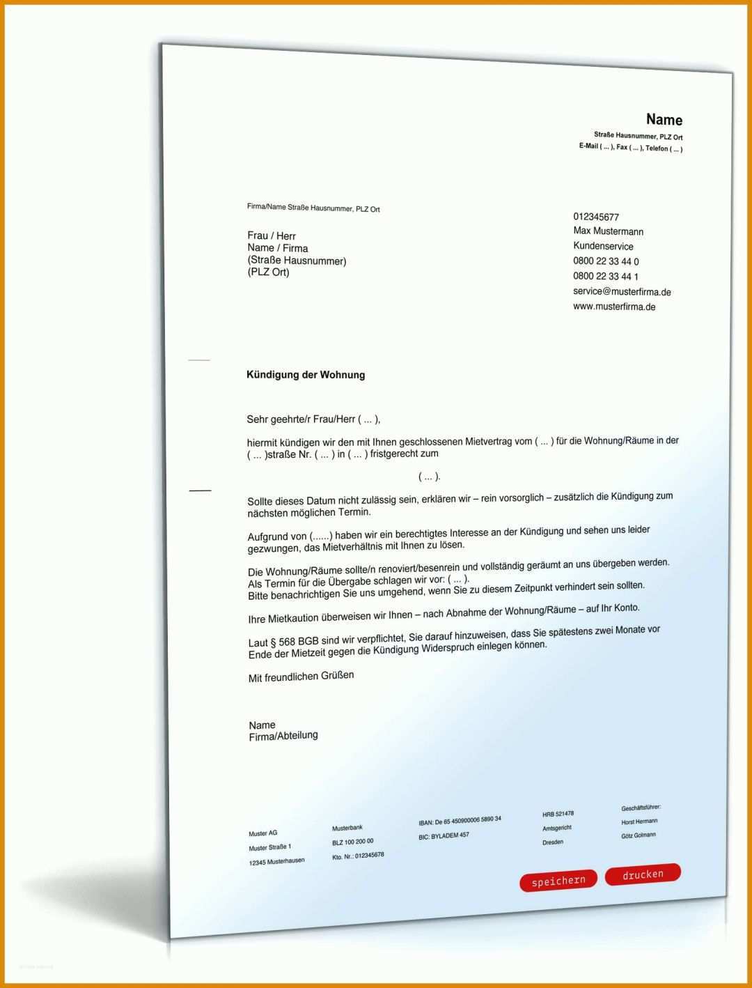 Wunderbar Kündigung Vermieter Vorlage Pdf 1600x2100