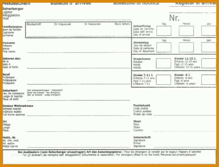 Ideal Vorlage Meldeschein Für Beherbergungsstätten 808x619